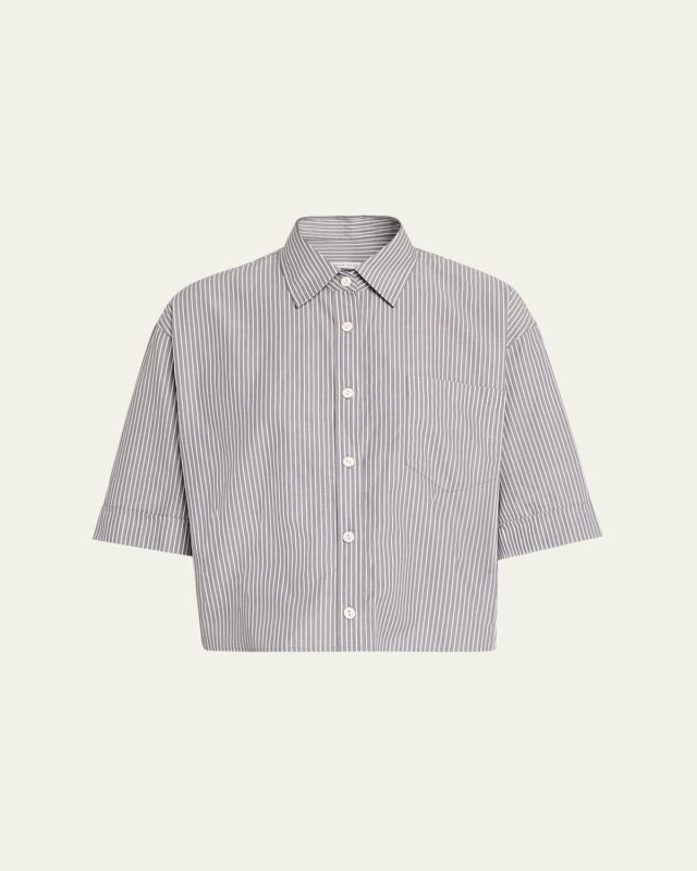 Railroad Stripe Cropped Oversized Shirt